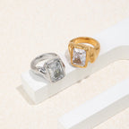 Deep-patterned Square Zircon Ring