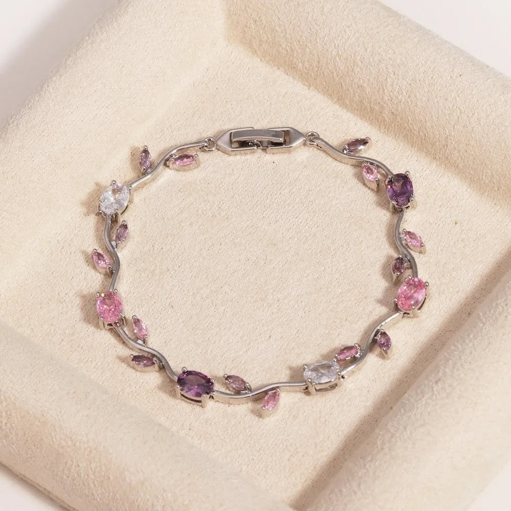 Copper Stones Cubic Zirconia Bracelet Crystal Leaf