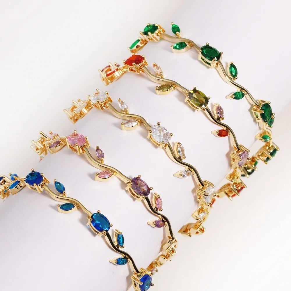 Copper Stones Cubic Zirconia Bracelet Crystal Leaf