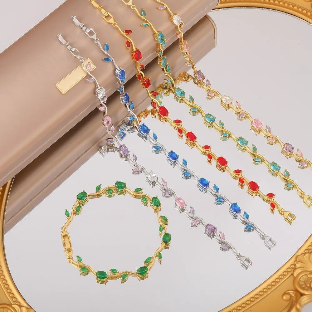 Copper Stones Cubic Zirconia Bracelet Crystal Leaf