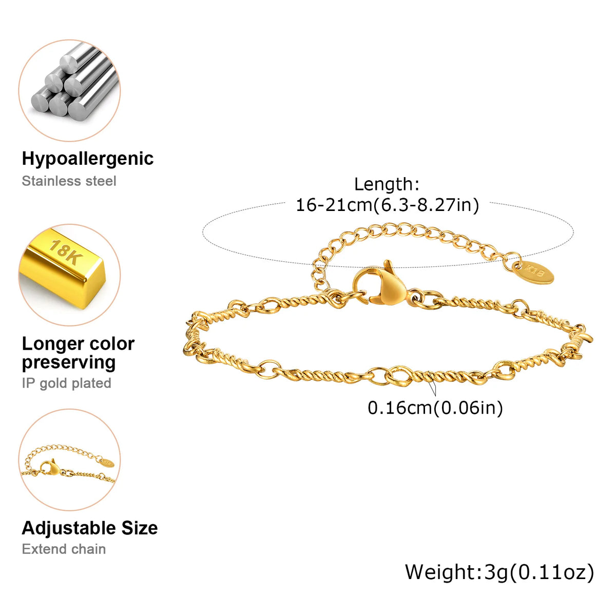 18K Gold Plated Stackable Bracelet