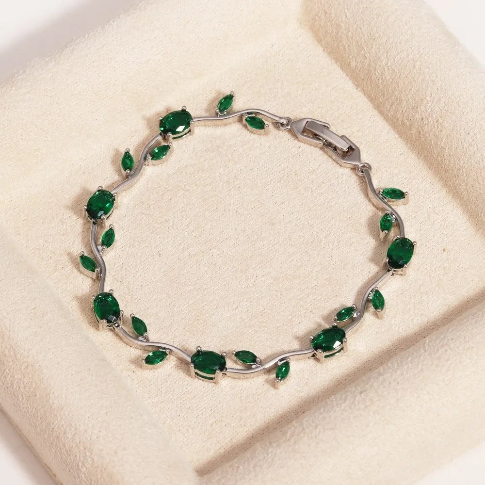 Copper Stones Cubic Zirconia Bracelet Crystal Leaf