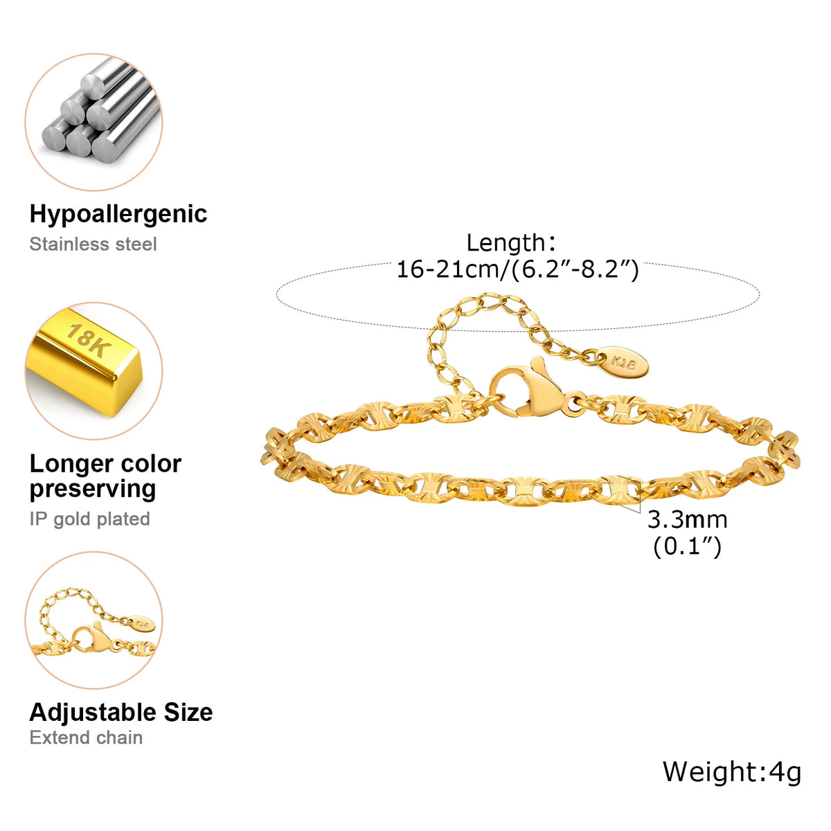 18K Gold Plated Stackable Bracelet