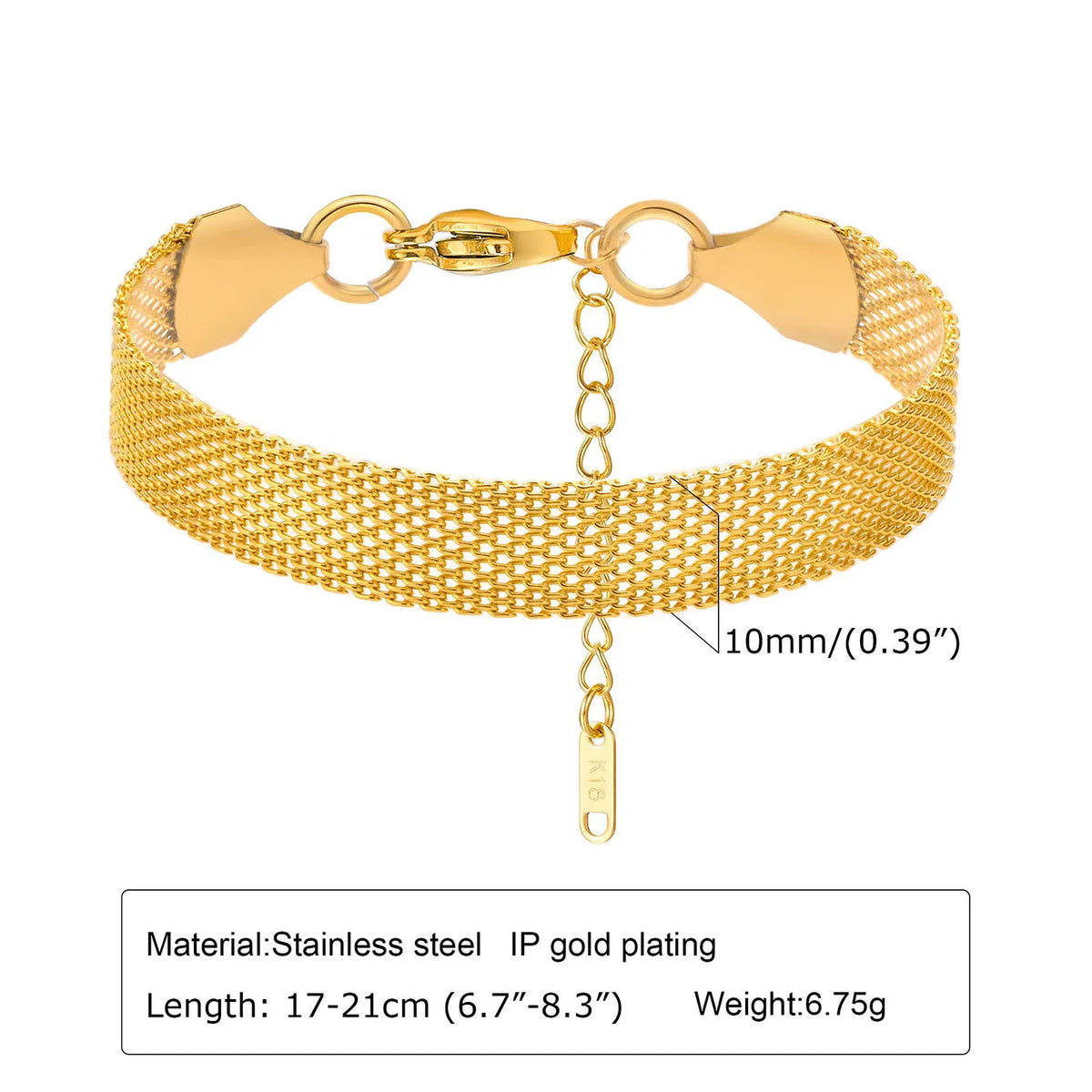 18K Gold-Plated Stainless Steel Weaving Mesh Chain Bracelet