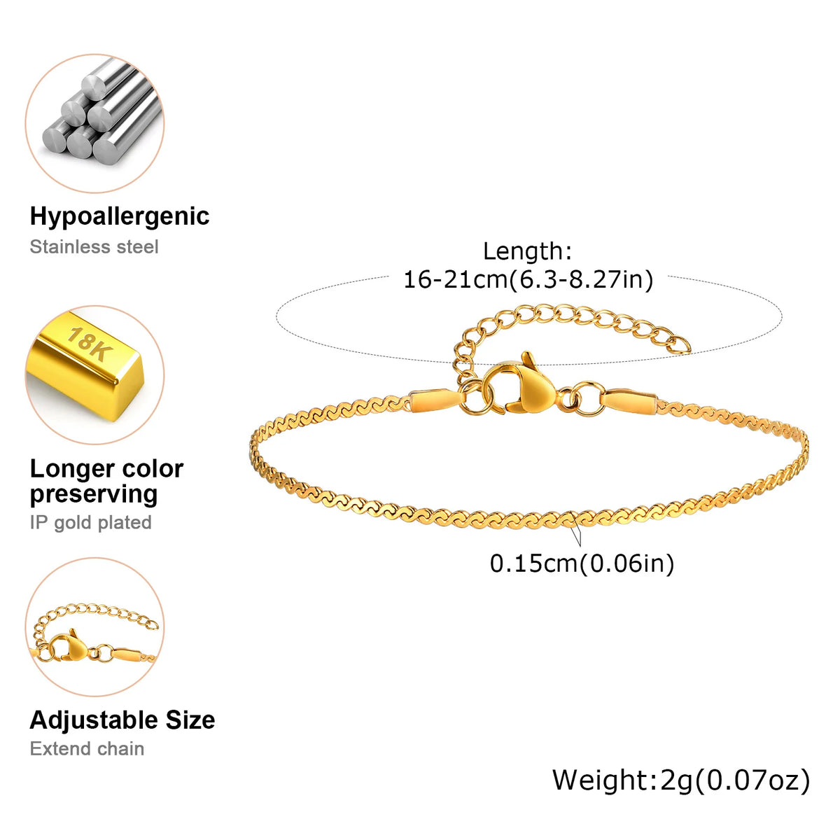 18K Gold Plated Stackable Bracelet
