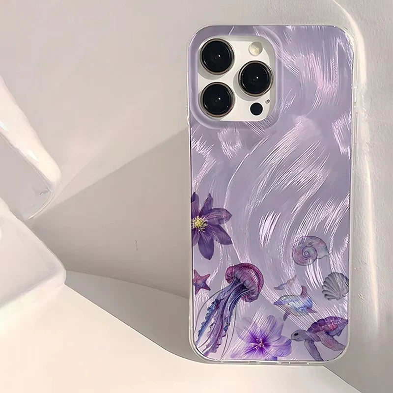 Ocean Unique Purple Jellyfish & Starfish Pattern Phone Case For iPhone