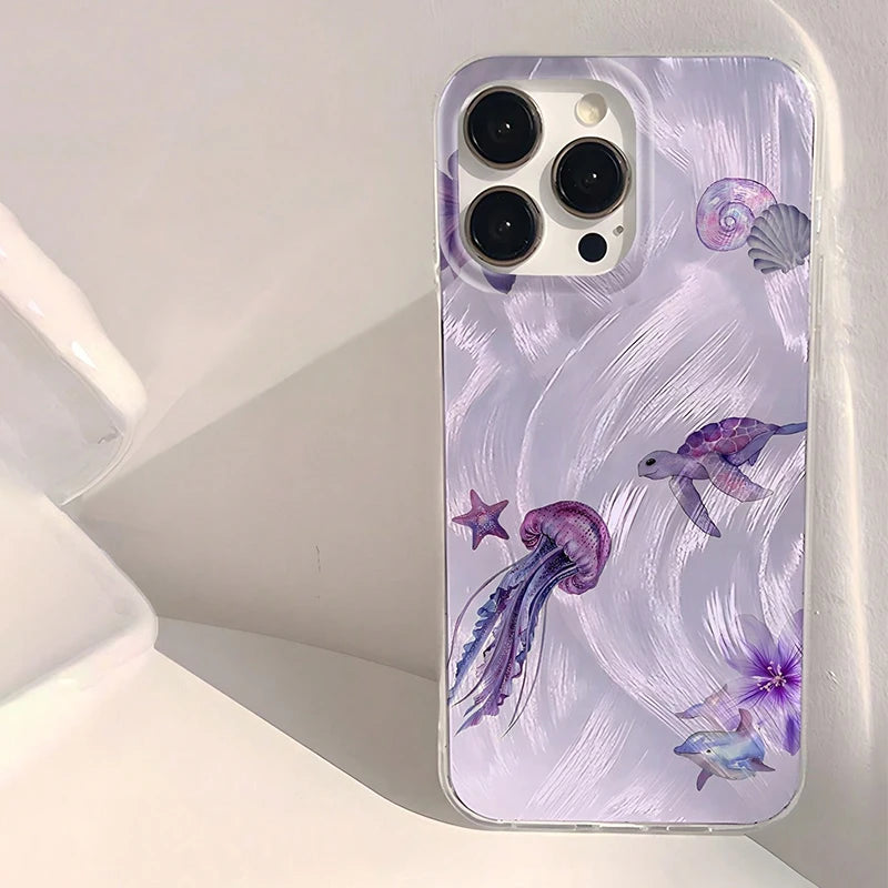 Ocean Unique Purple Jellyfish & Starfish Pattern Phone Case For iPhone