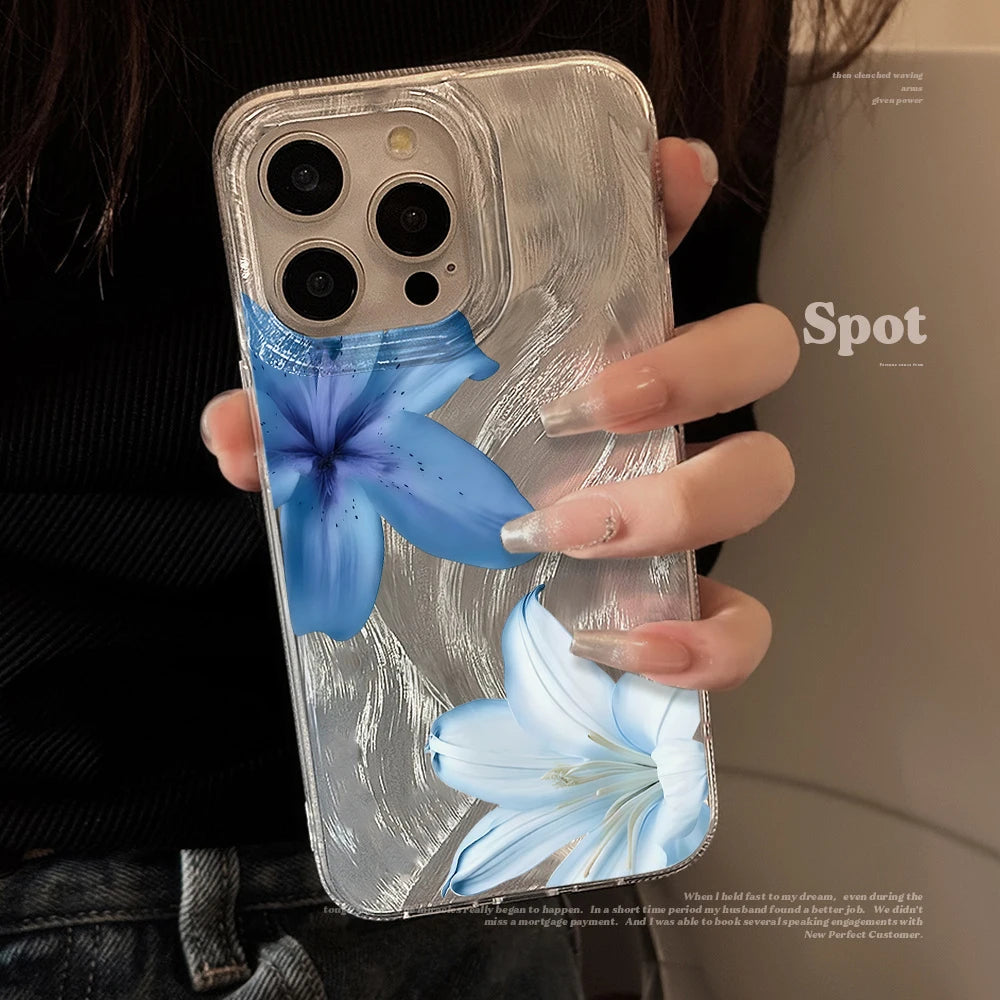 Blue Lily Flowers Pattern for iPhone