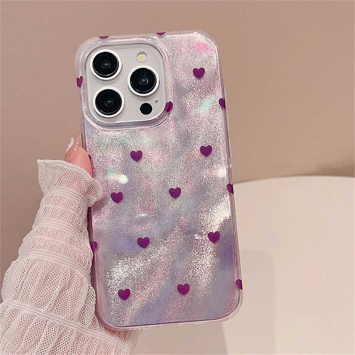 Aesthetics Cute Love Heart Laser Glitter Phone Case