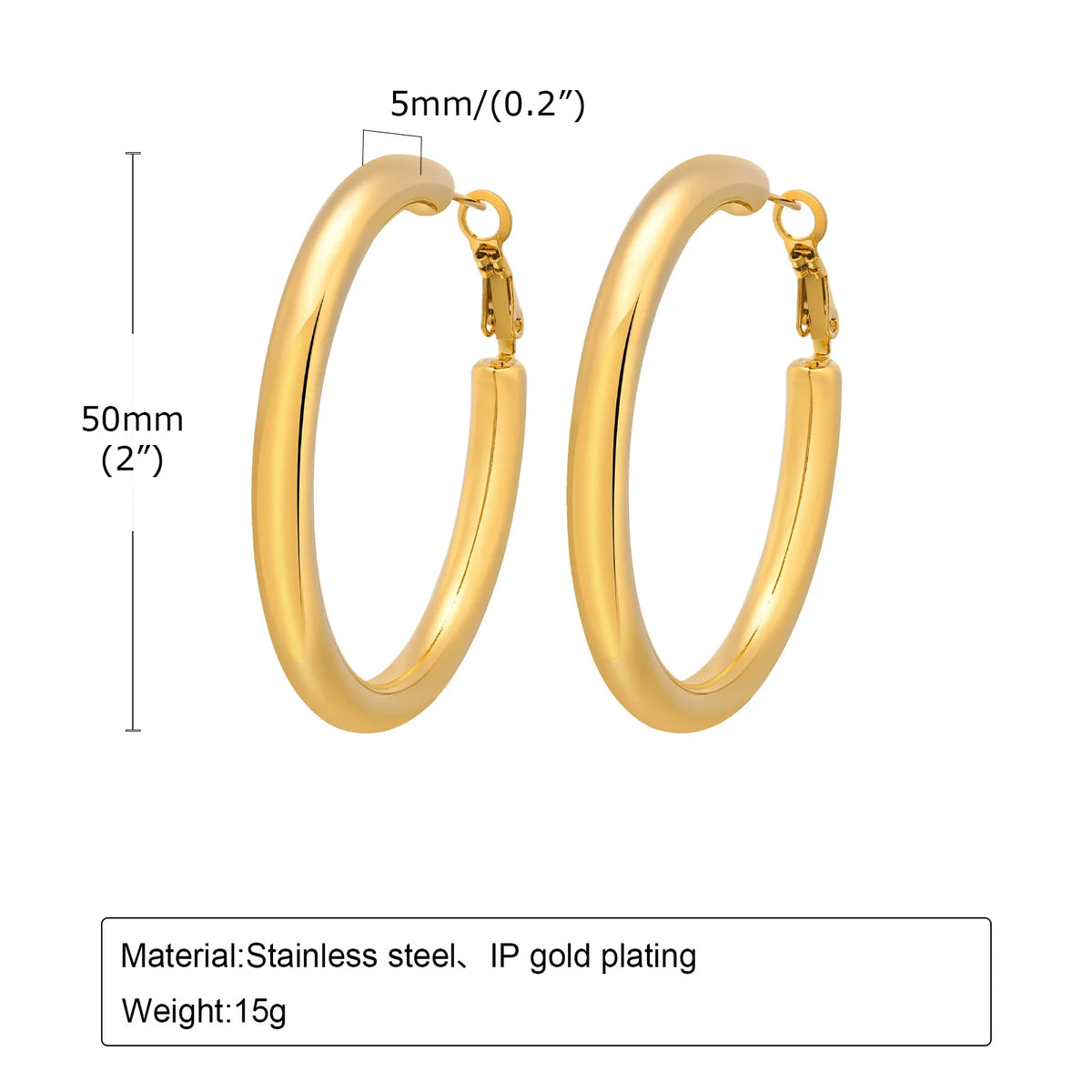 18k Gold Plated Stainless Steel Circle Hoop Earrings