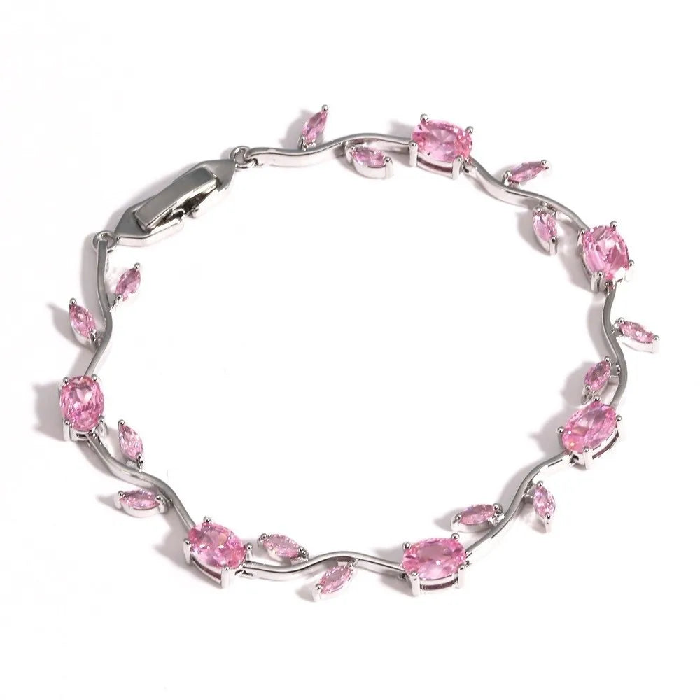 Copper Stones Cubic Zirconia Bracelet Crystal Leaf