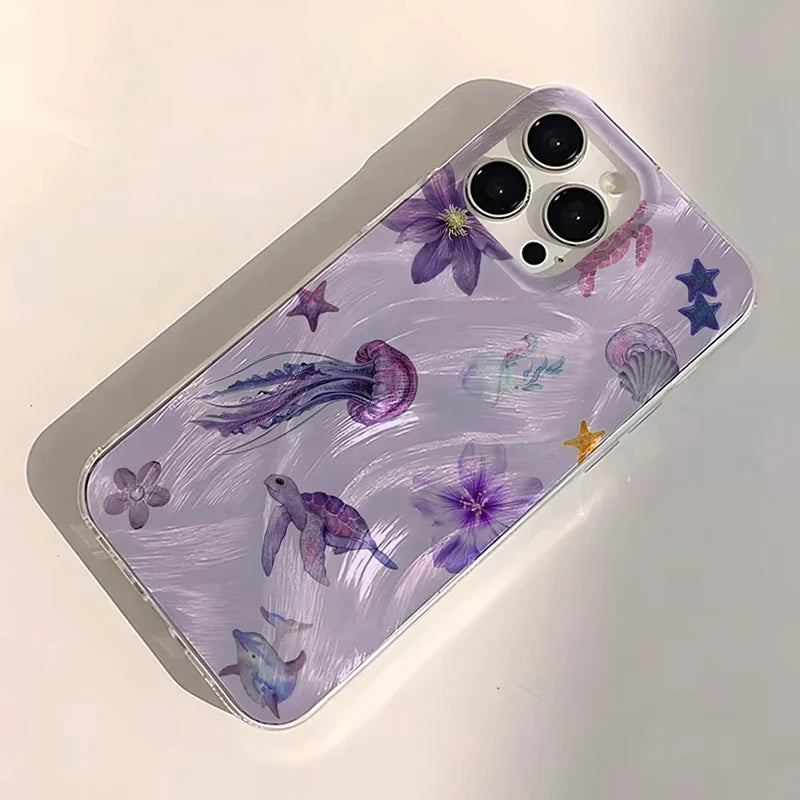 Ocean Unique Purple Jellyfish & Starfish Pattern Phone Case For iPhone