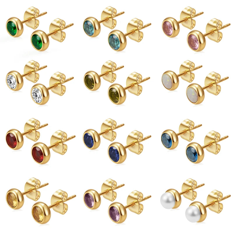 Needle Zircon Round Earrings
