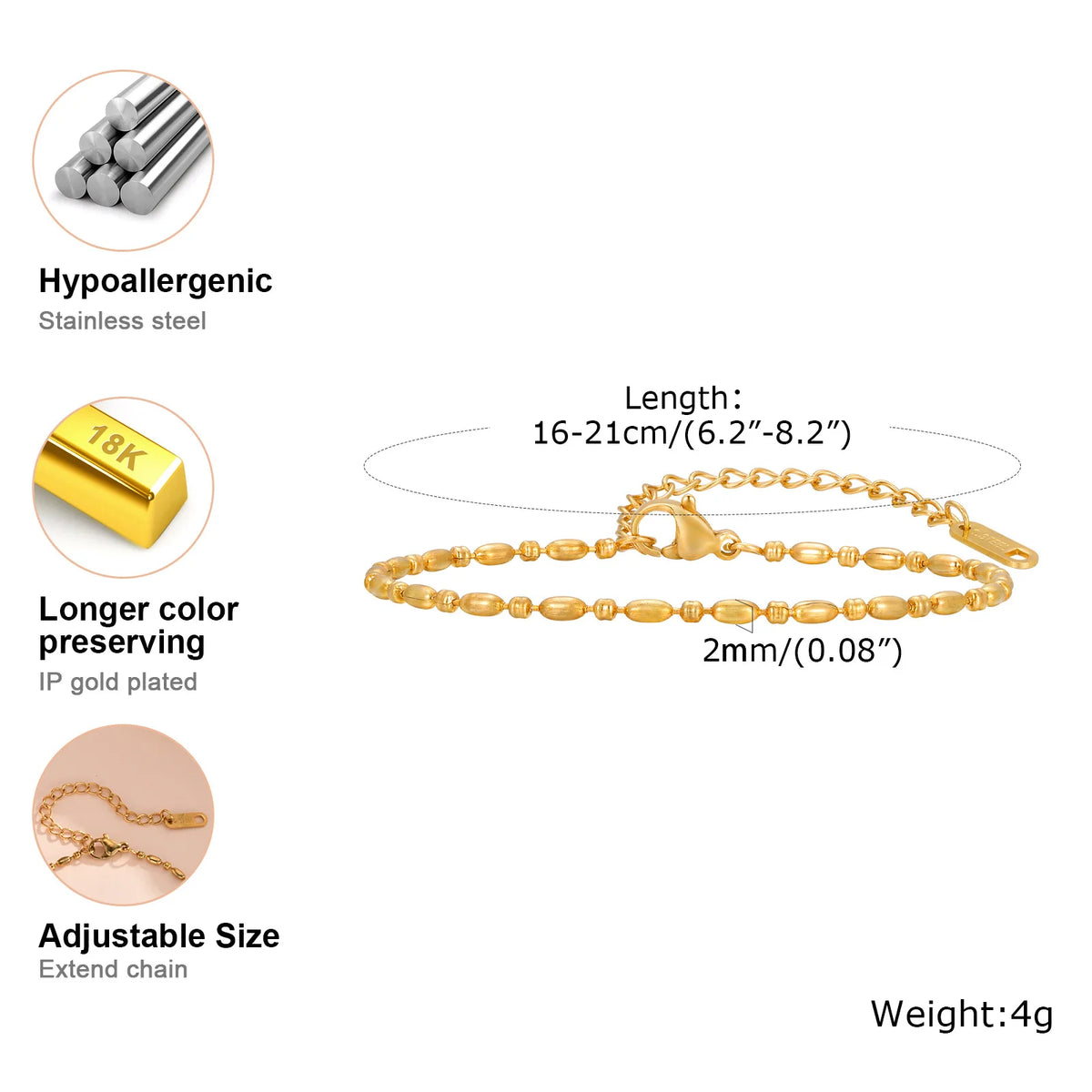 18K Gold Plated Stackable Bracelet