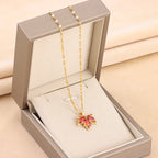 Gold-plated Red Maple Leaf Pendant Necklace