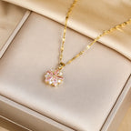 Gold-plated Pink Sakura Pendant Necklaces