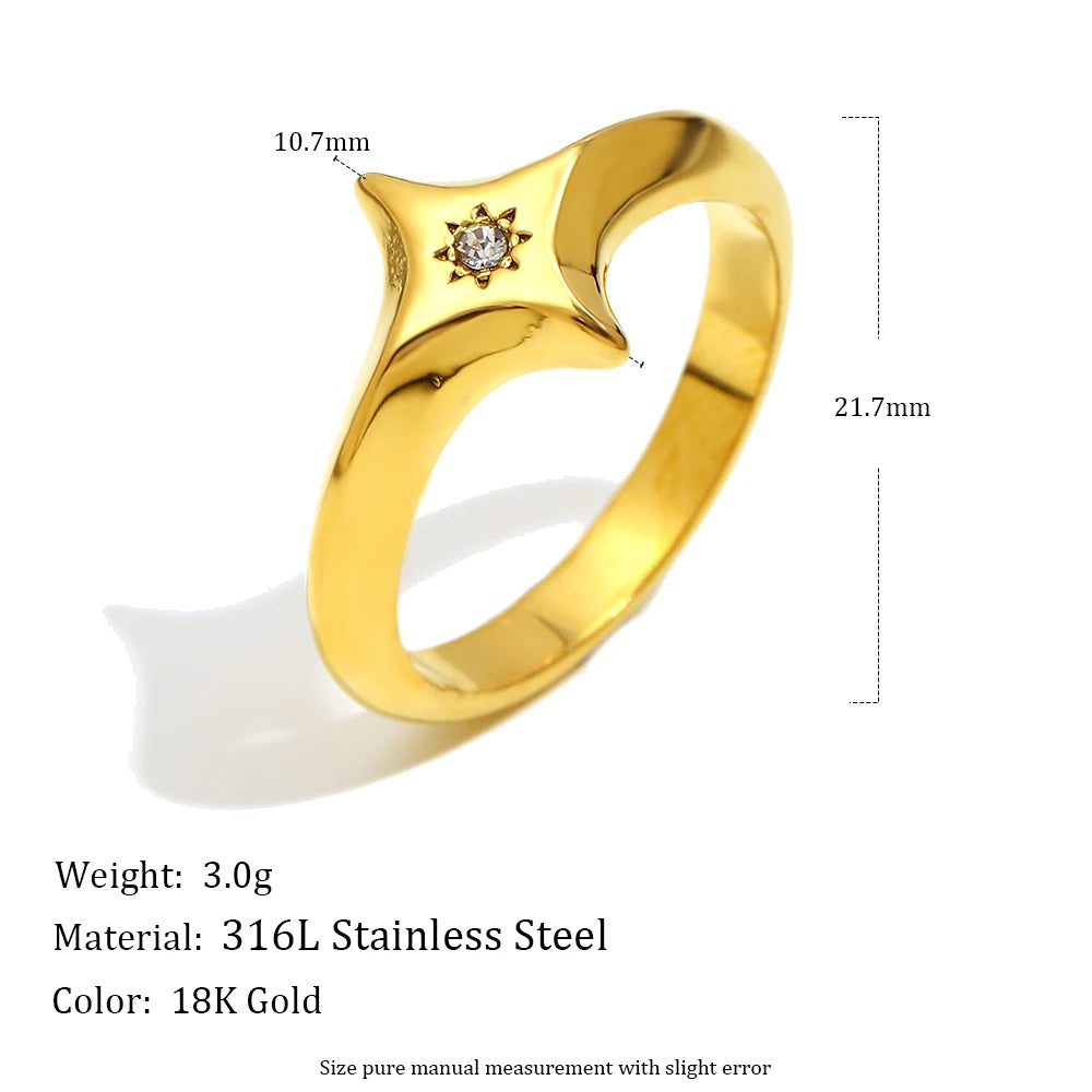 Four-pointed Star Zircon Ring