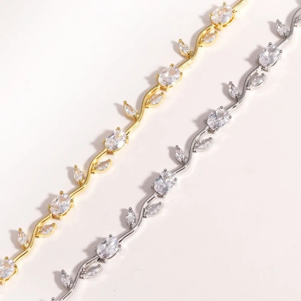 Copper Stones Cubic Zirconia Bracelet Crystal Leaf