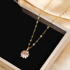 Gold-plated Pink Sakura Pendant Necklaces