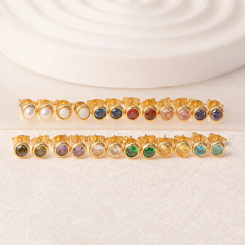Needle Zircon Round Earrings