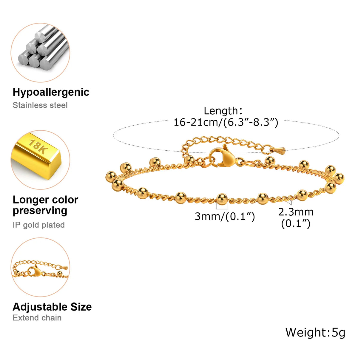18K Gold Plated Stackable Bracelet