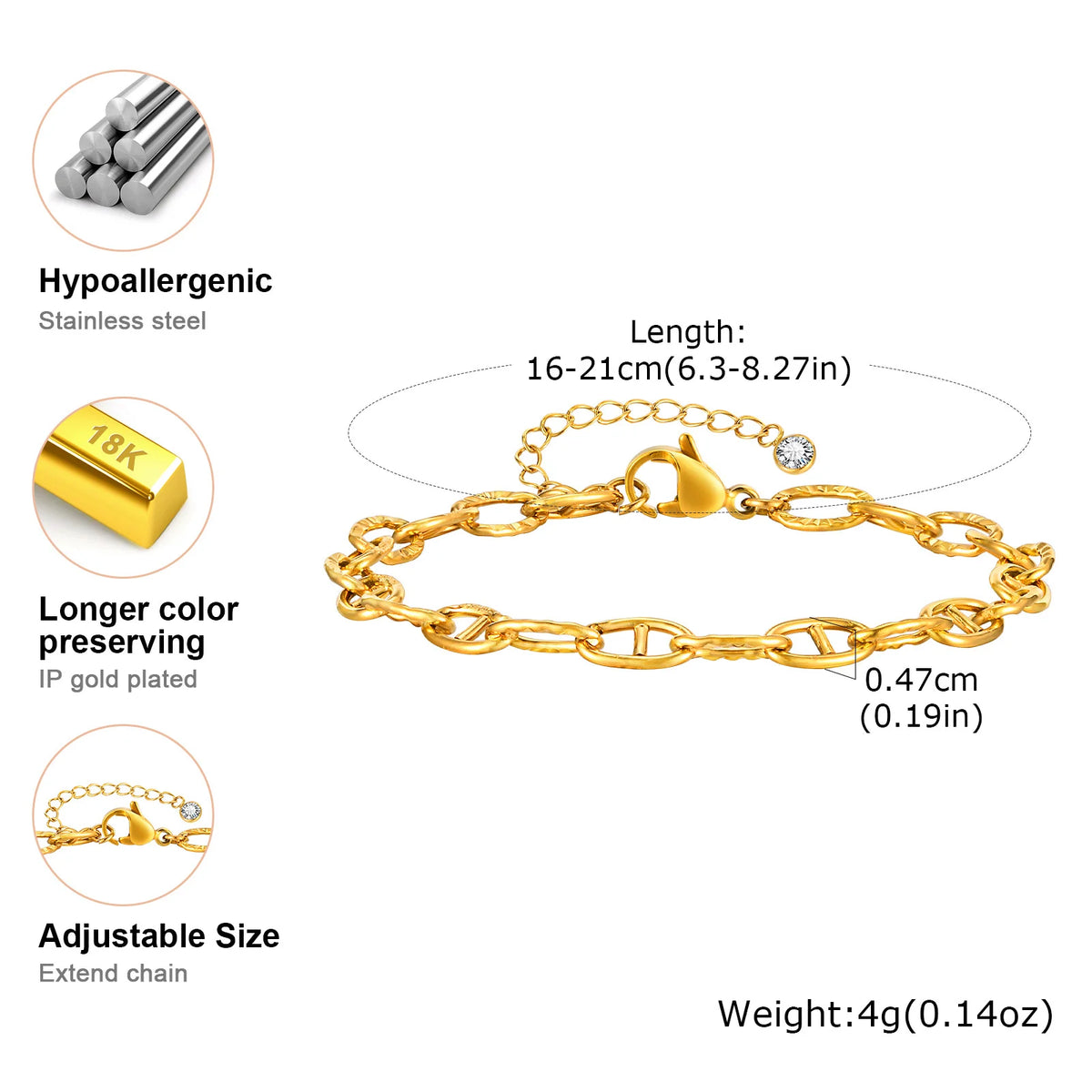 18K Gold Plated Stackable Bracelet