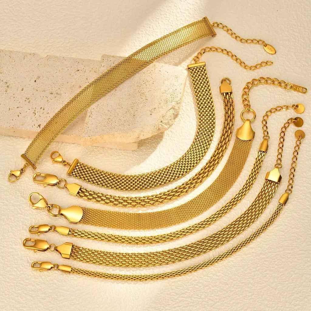 18K Gold-Plated Stainless Steel Weaving Mesh Chain Bracelet