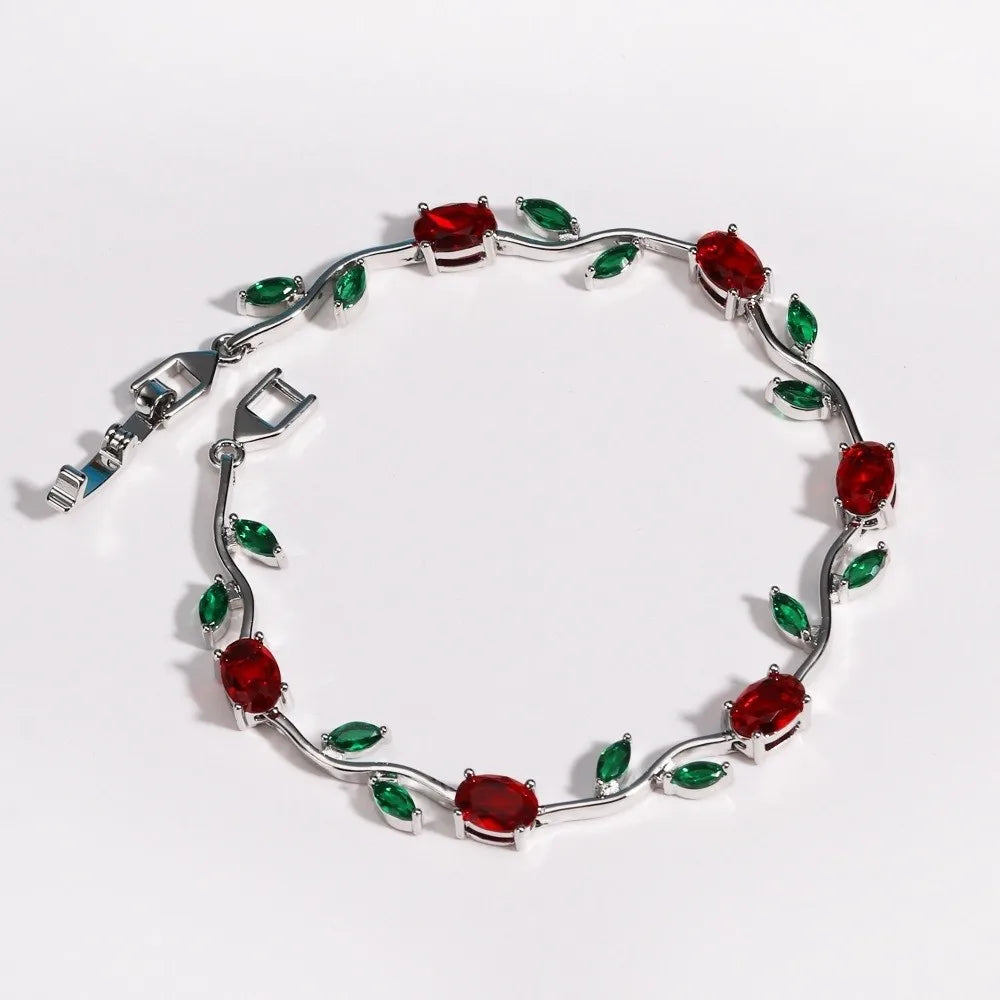 Copper Stones Cubic Zirconia Bracelet Crystal Leaf