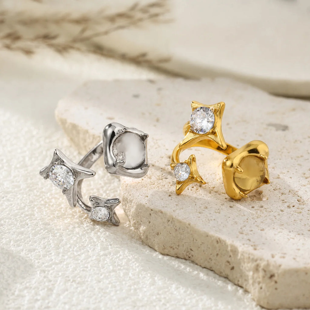 Two-color Star Shaped Zircon Ring