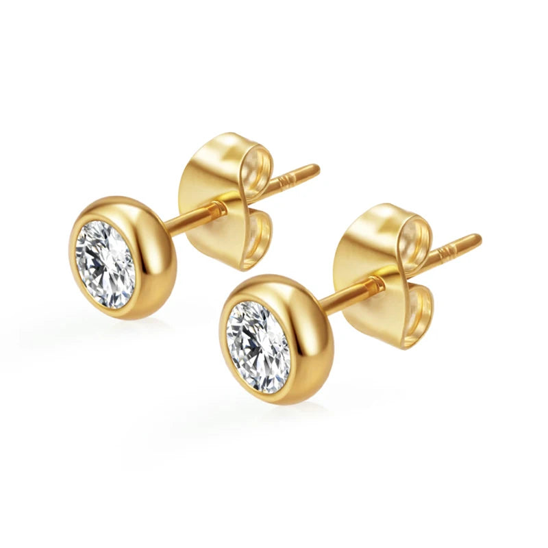 Needle Zircon Round Earrings