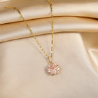 Gold-plated Pink Sakura Pendant Necklaces