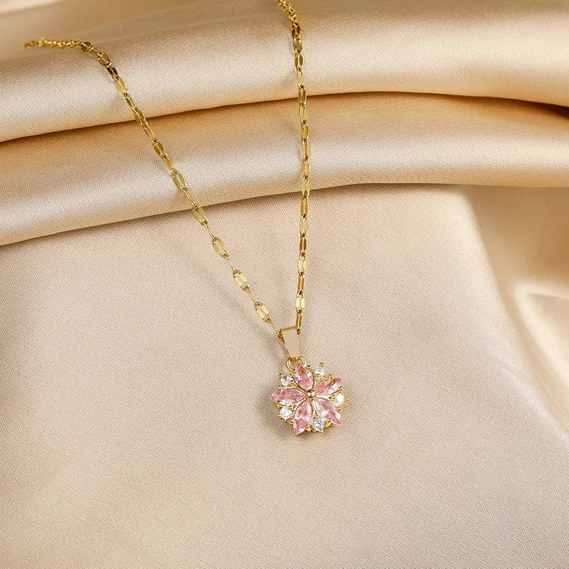 Gold-plated Pink Sakura Pendant Necklaces