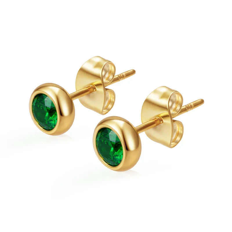 Needle Zircon Round Earrings