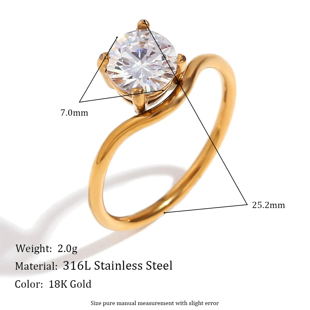 Wave Drop Round Zircon Ring