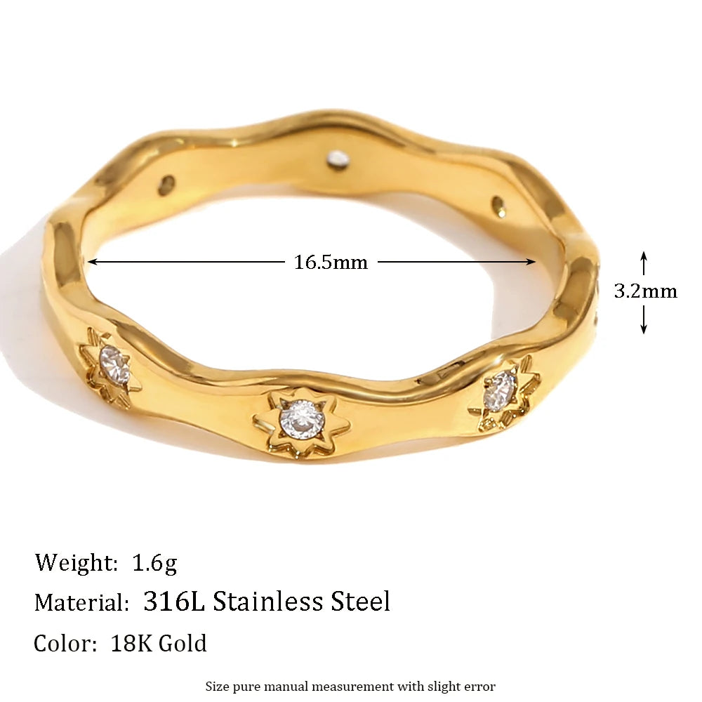 Rhinestone Eight Awn Star Wave Shape Ring