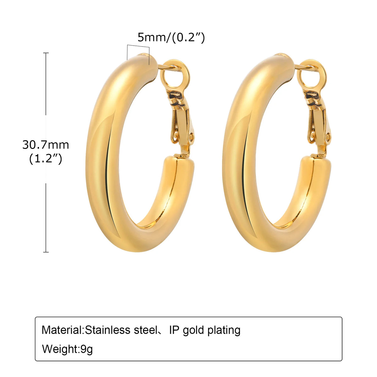 18k Gold Plated Stainless Steel Circle Hoop Earrings