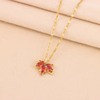 Gold-plated Red Maple Leaf Pendant Necklace