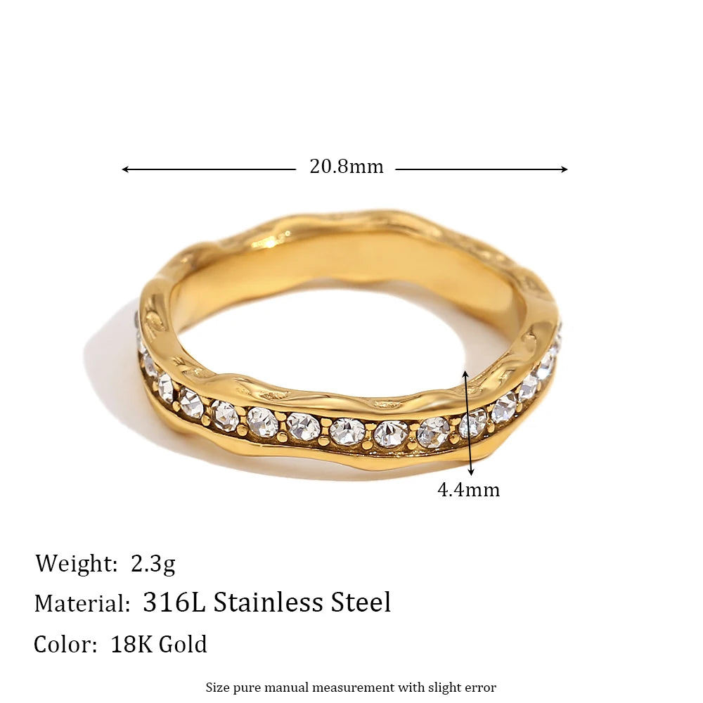 Rhinestone Eight Awn Star Wave Shape Ring