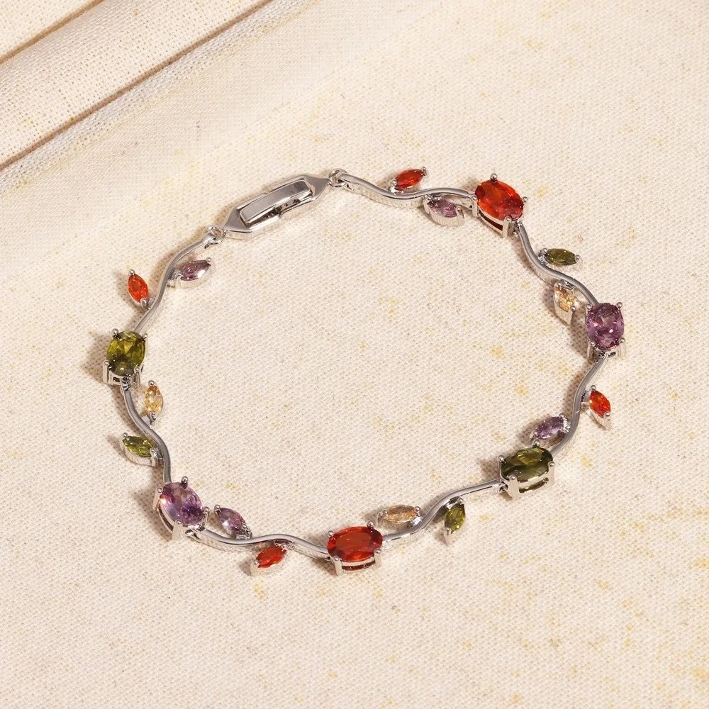 Copper Stones Cubic Zirconia Bracelet Crystal Leaf