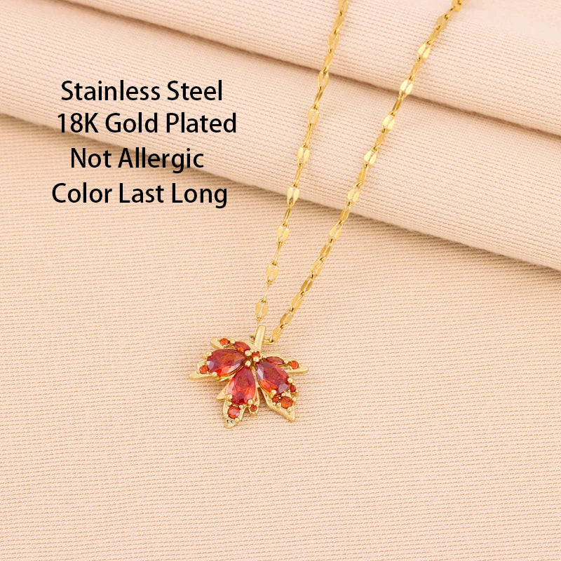 Gold-plated Red Maple Leaf Pendant Necklace
