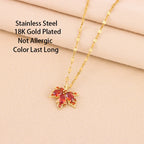 Gold-plated Red Maple Leaf Pendant Necklace