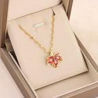 Gold-plated Red Maple Leaf Pendant Necklace