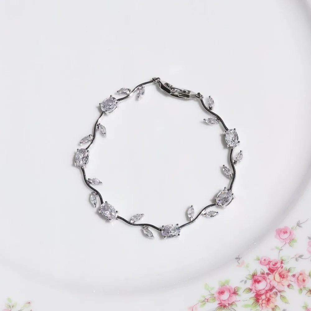 Copper Stones Cubic Zirconia Bracelet Crystal Leaf