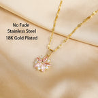 Gold-plated Pink Sakura Pendant Necklaces