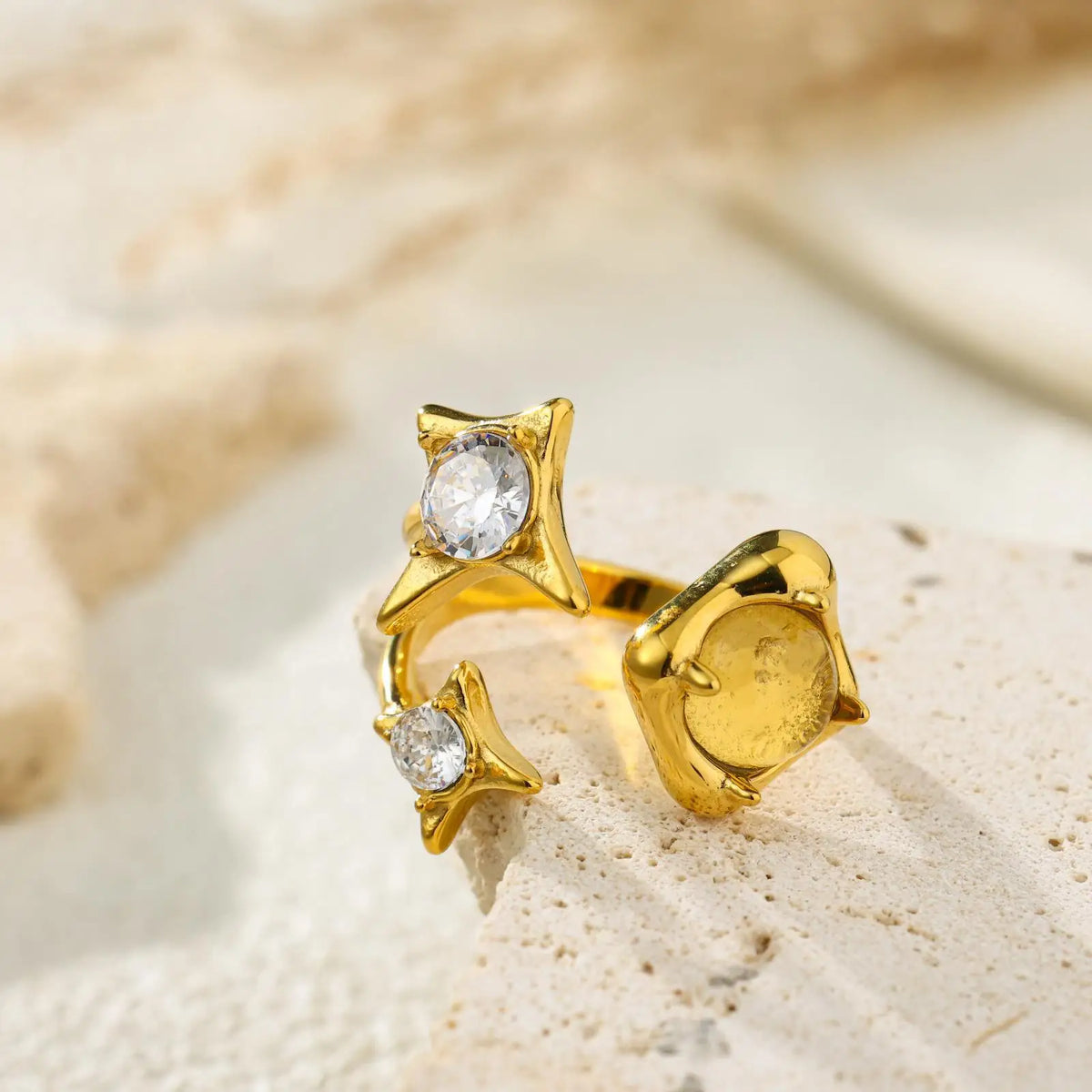 Two-color Star Shaped Zircon Ring