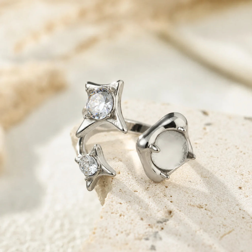 Two-color Star Shaped Zircon Ring