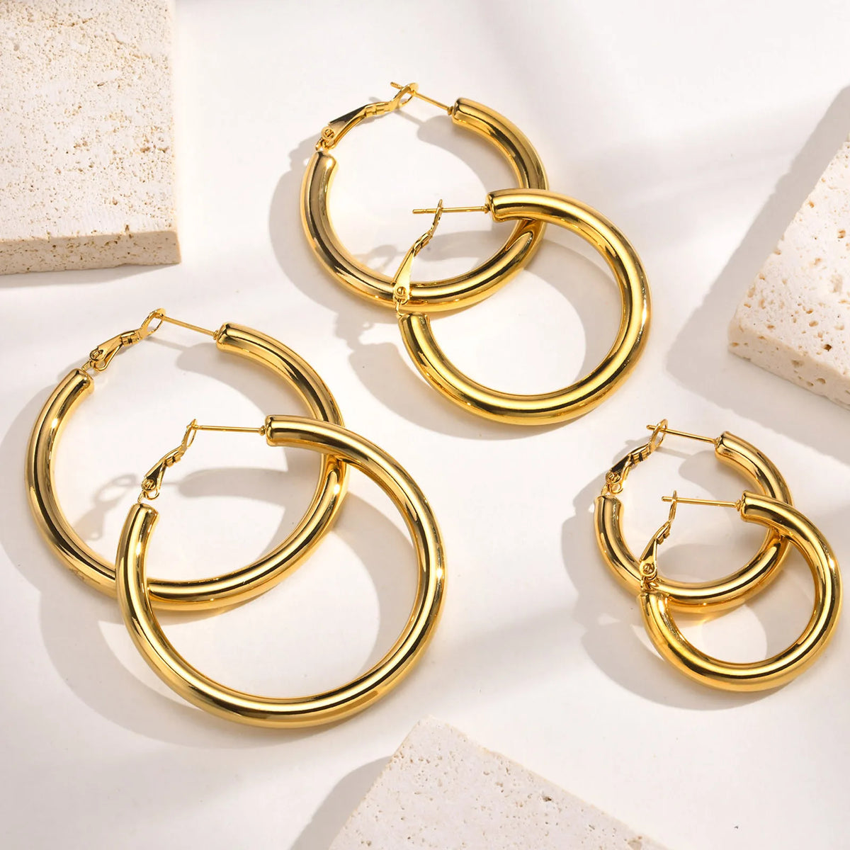 18k Gold Plated Stainless Steel Circle Hoop Earrings