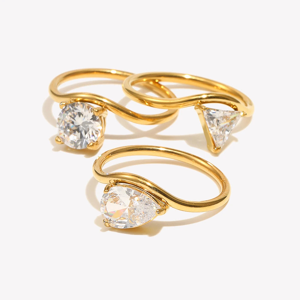 Wave Drop Round Zircon Ring