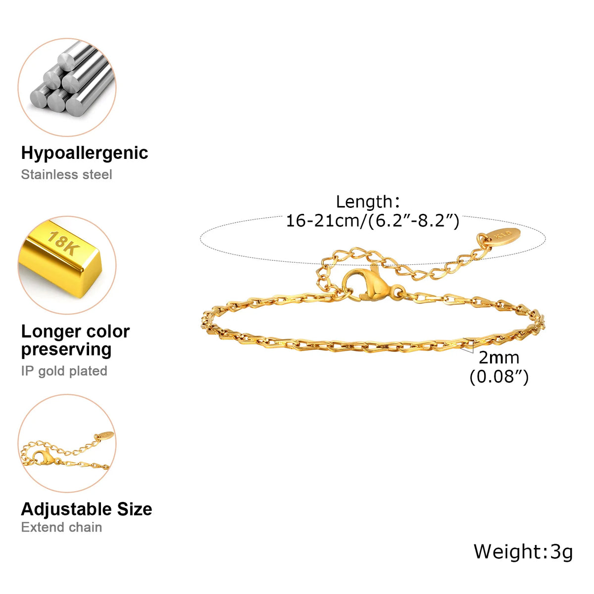 18K Gold Plated Stackable Bracelet