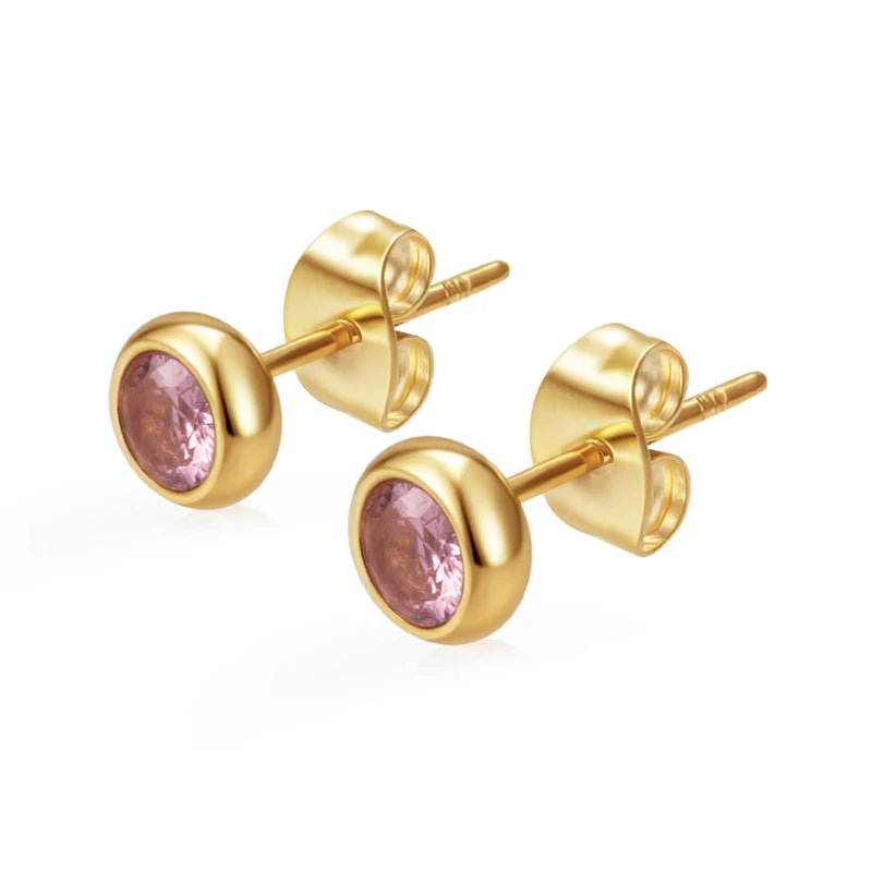 Needle Zircon Round Earrings